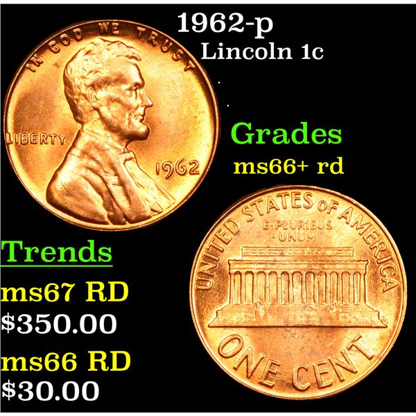 1962-p Lincoln Cent 1c Grades GEM++ RD