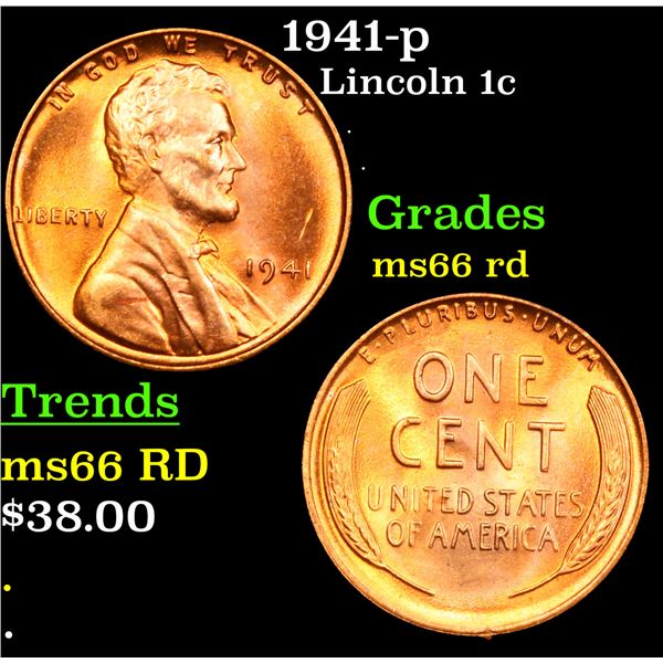 1941-p Lincoln Cent 1c Grades GEM+ Unc RD