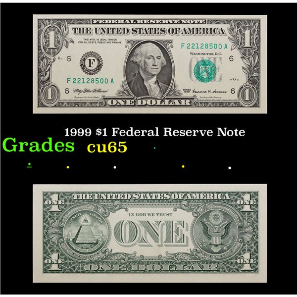 1999 $1 Federal Reserve Note Grades Gem CU