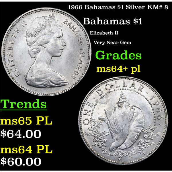 1966 Bahamas $1 Silver KM# 8 Grades Choice Unc+ PL