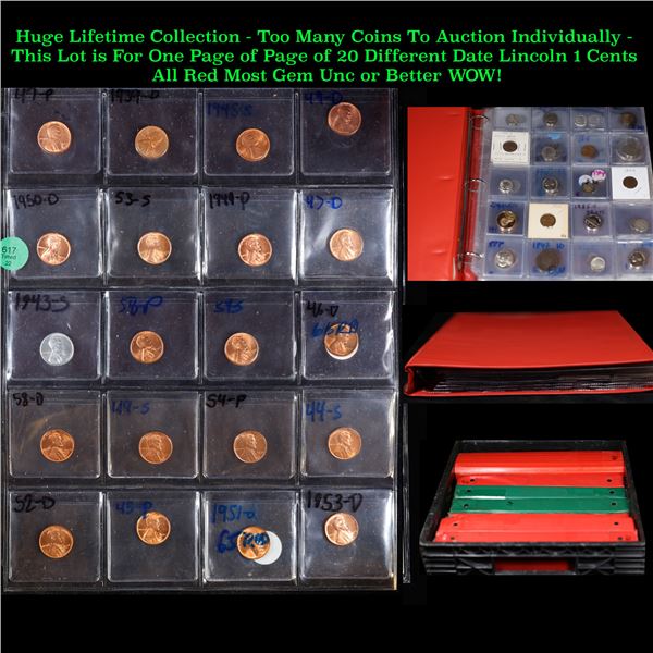 Page of 20 Different Date Lincoln Cents All Reed Most Gem OR Better