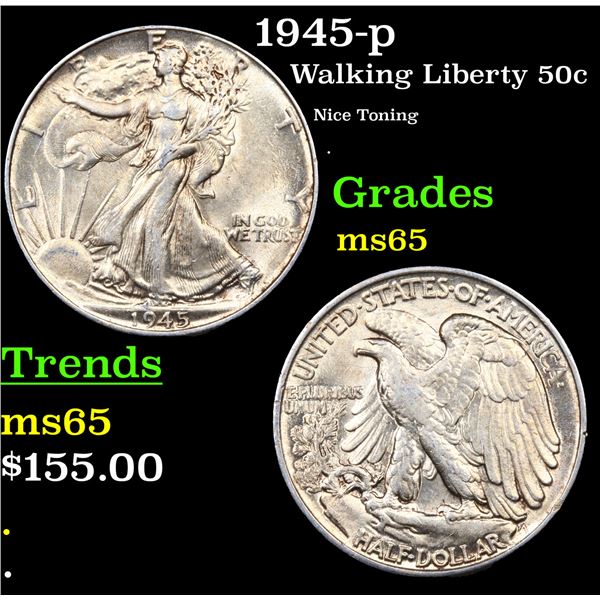1945-p Walking Liberty Half Dollar 50c Grades GEM Unc