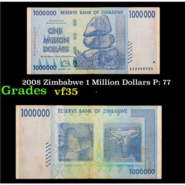 2008 Zimbabwe 1 Million Dollars P: 77 Grades vf++