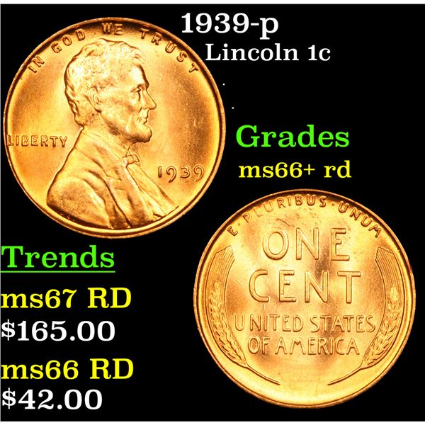 1939-p Lincoln Cent 1c Grades GEM++ RD
