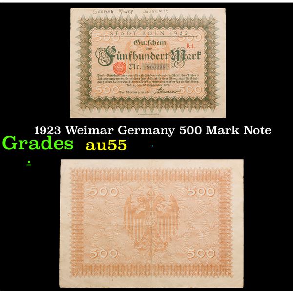 1923 Weimar Germany 500 Mark Note Grades Choice AU