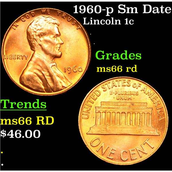 1960-p Sm Date Lincoln Cent 1c Grades GEM+ Unc RD