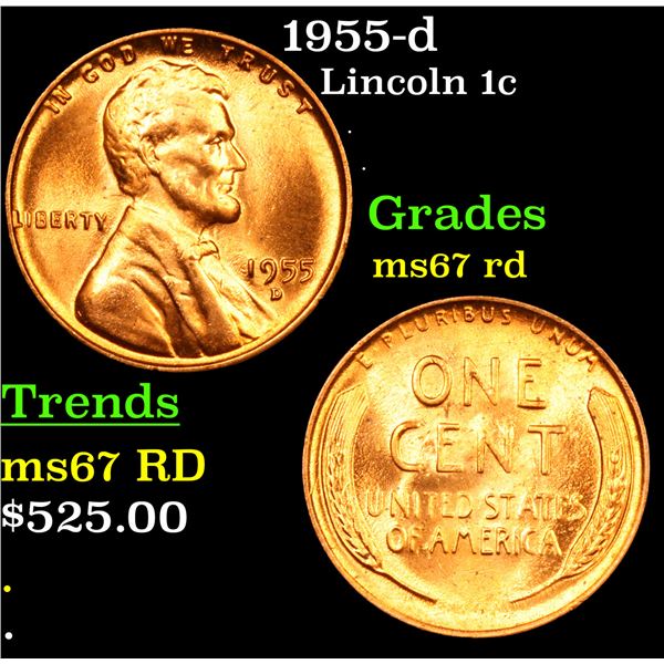 1955-d Lincoln Cent 1c Grades GEM++ Unc RD
