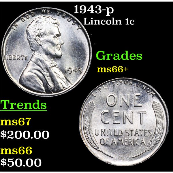 1943-p Lincoln Cent 1c Grades GEM++ Unc