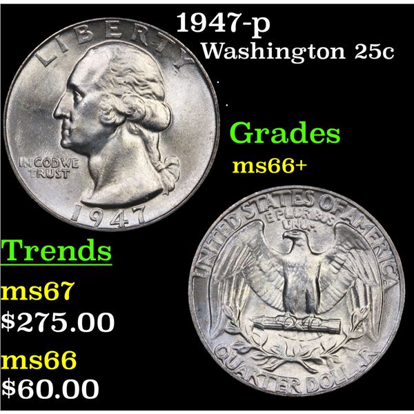 1947-p Washington Quarter 25c Grades GEM++ Unc