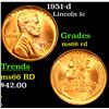 Image 1 : 1951-d Lincoln Cent 1c Grades GEM+ Unc RD