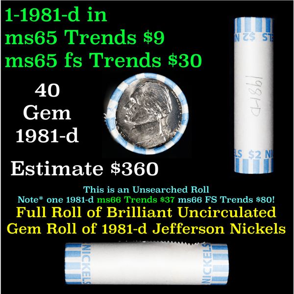 Shotgun Jefferson 5c roll, 1981-d 40 pcs Bank Wrapper