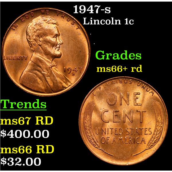 1947-s Lincoln Cent 1c Grades GEM++ RD