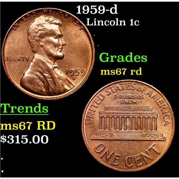1959-d Lincoln Cent 1c Grades GEM++ Unc RD
