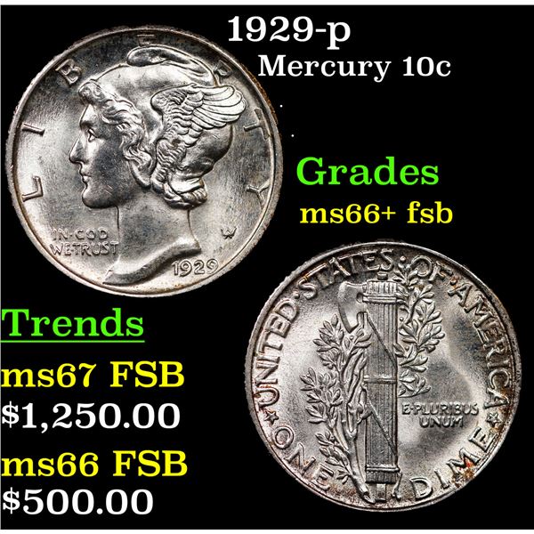 1929-p Mercury Dime 10c Grades GEM++ FSB