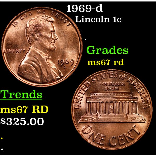 1969-d Lincoln Cent 1c Grades GEM++ Unc RD