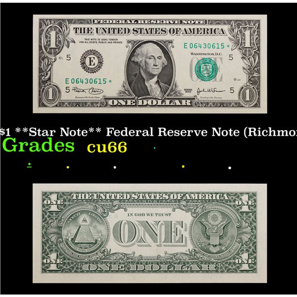 2003 $1 **Star Note** Federal Reserve Note (Richmond, VA)  Grades Gem+ CU