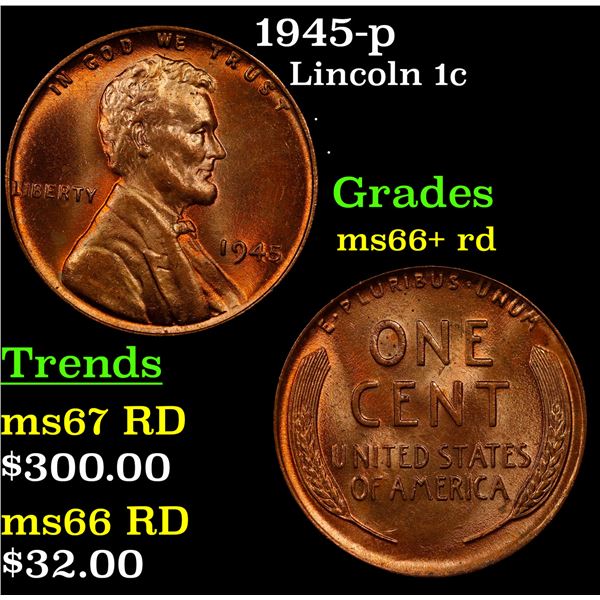1945-p Lincoln Cent 1c Grades GEM++ RD