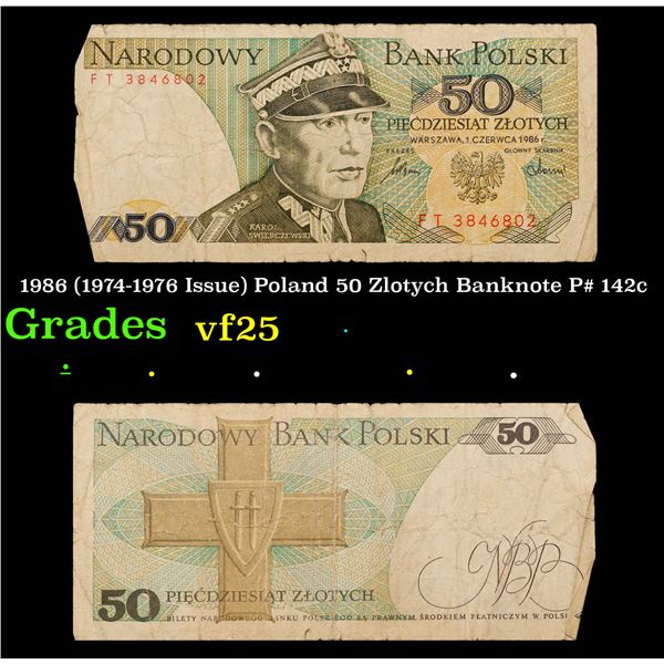1986 (1974-1976 Issue) Poland 50 Zlotych Banknote P# 142c Grades vf+