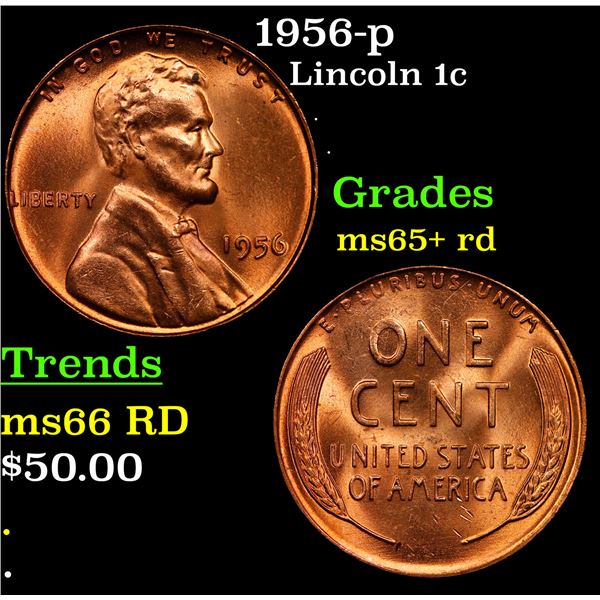 1956-p Lincoln Cent 1c Grades Gem+ Unc RD
