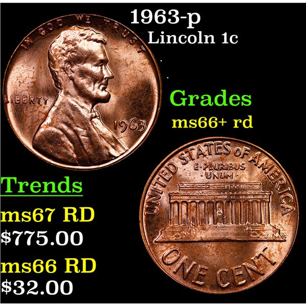 1963-p Lincoln Cent 1c Grades GEM++ RD