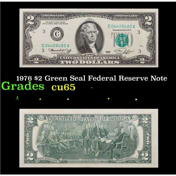 1976 $2 Green Seal Federal Reserve Note Grades Gem CU