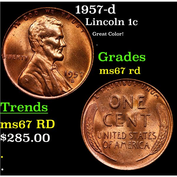 1957-d Lincoln Cent 1c Grades GEM++ Unc RD