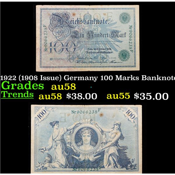 1918-1922 (1908 Issue) Germany 100 Marks Banknote P# 34 Grades Choice AU/BU Slider