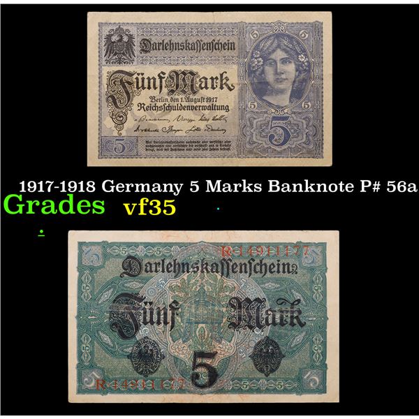 1917-1918 Germany 5 Marks Banknote P# 56a Grades vf++