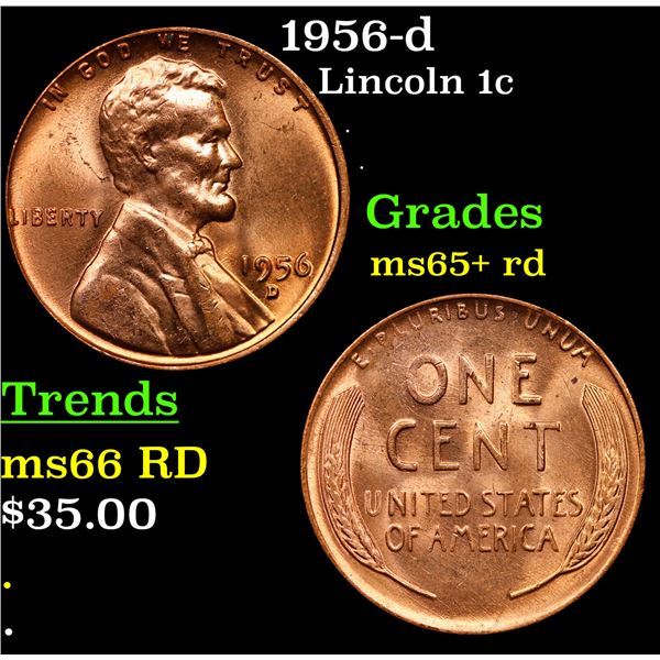 1956-d Lincoln Cent 1c Grades Gem+ Unc RD
