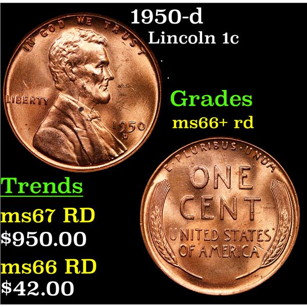 1950-d Lincoln Cent 1c Grades GEM++ RD
