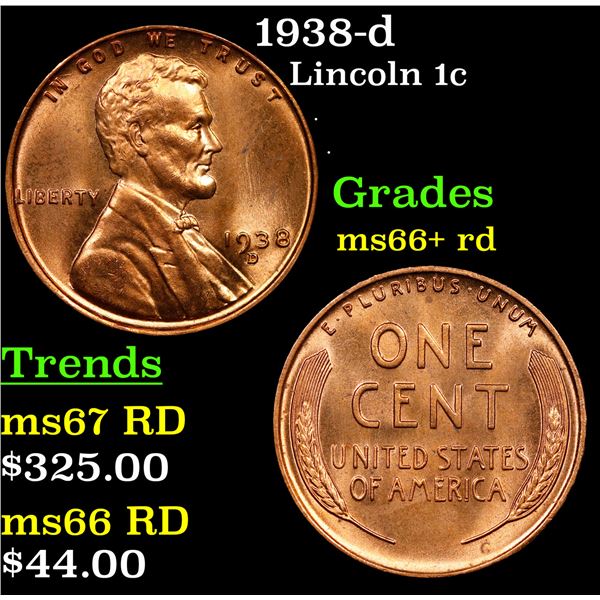 1938-d Lincoln Cent 1c Grades GEM++ RD