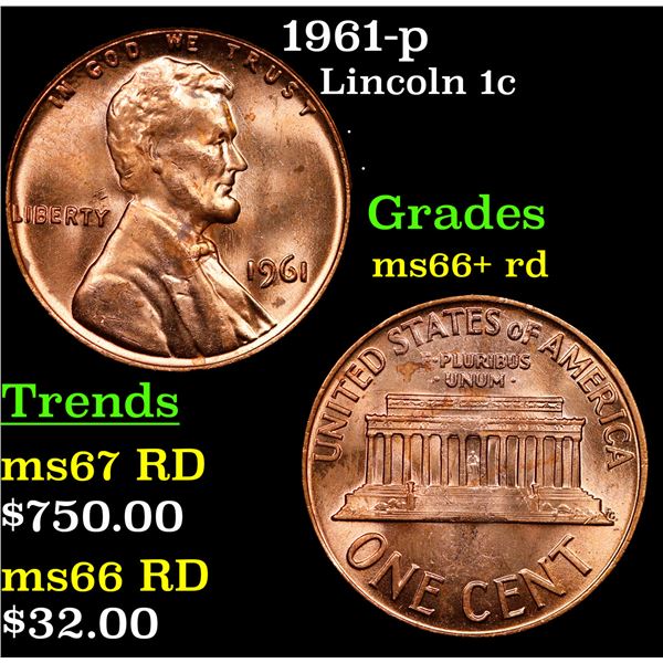 1961-p Lincoln Cent 1c Grades GEM++ RD