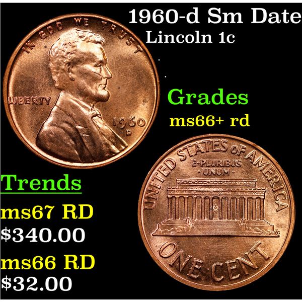 1960-d Sm Date Lincoln Cent 1c Grades GEM++ RD