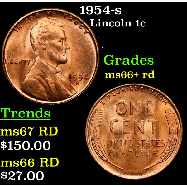 1954-s Lincoln Cent 1c Grades GEM++ RD