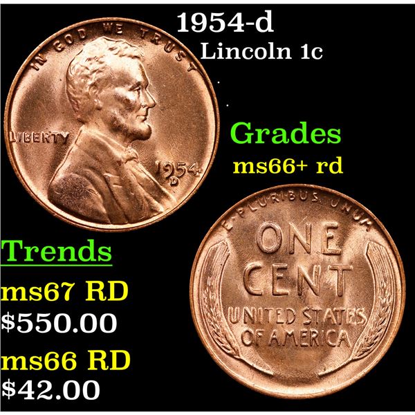 1954-d Lincoln Cent 1c Grades GEM++ RD
