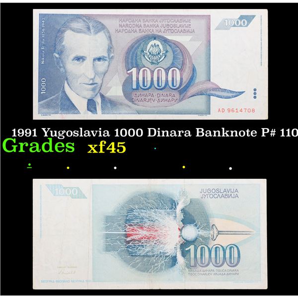 1991 Yugoslavia 1000 Dinara Banknote P# 110 Grades xf+