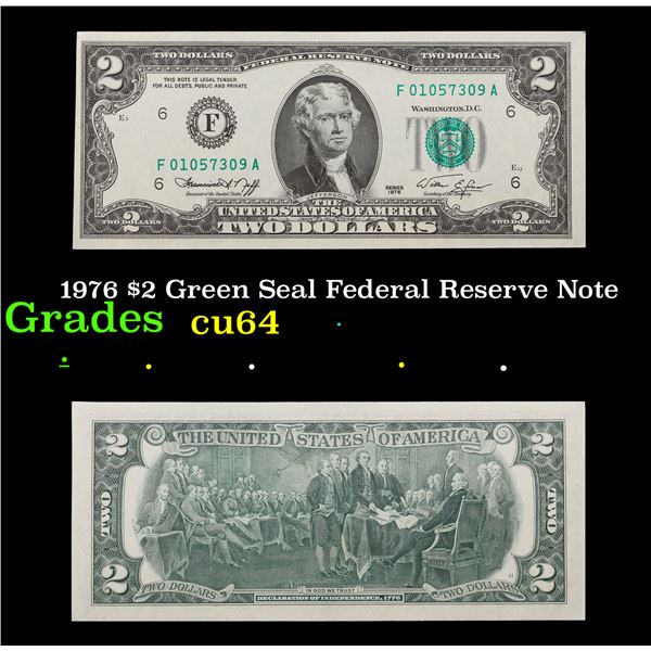 1976 $2 Green Seal Federal Reserve Note Grades Choice CU