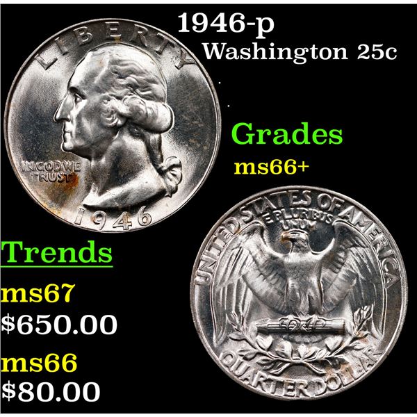 1946-p Washington Quarter 25c Grades GEM++ Unc