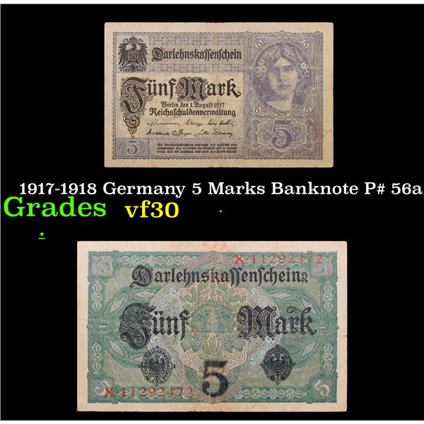 1917-1918 Germany 5 Marks Banknote P# 56a Grades vf++