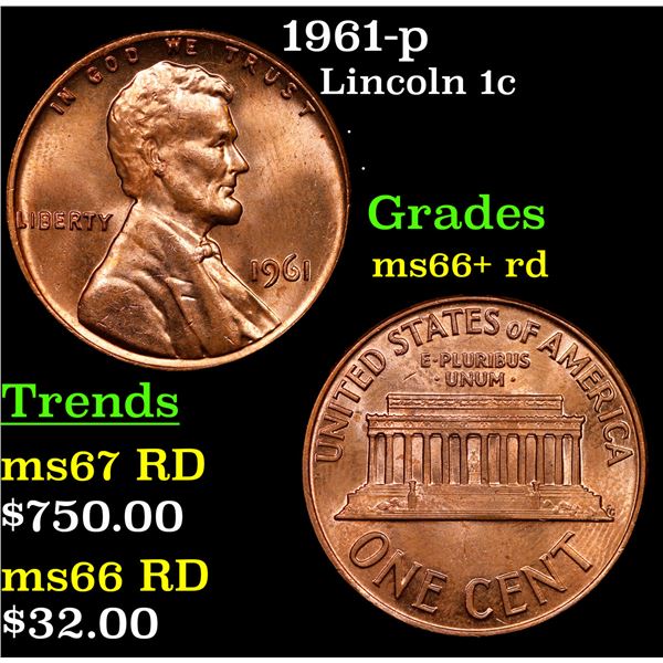 1961-p Lincoln Cent 1c Grades GEM++ RD