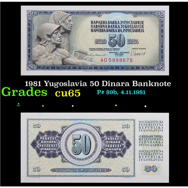 1981 Yugoslavia 50 Dinara Banknote Grades Gem CU