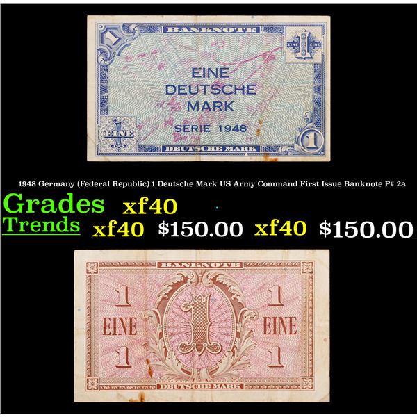1948 Germany (Federal Republic) 1 Deutsche Mark US Army Command First Issue Banknote P# 2a Grades xf