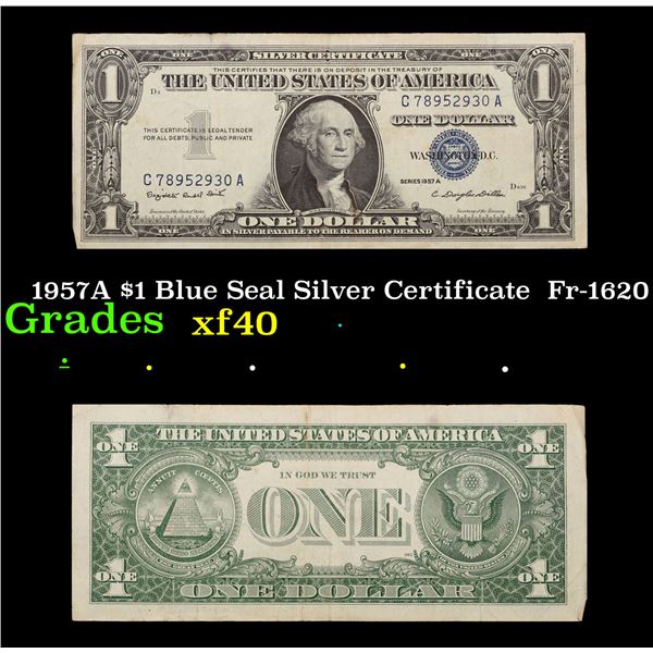 1957A $1 Blue Seal Silver Certificate  Fr-1620 Grades xf