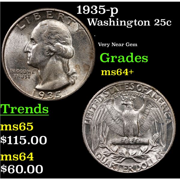 1935-p Washington Quarter 25c Grades Choice+ Unc