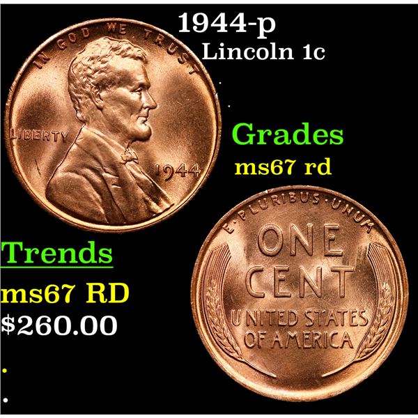 1944-p Lincoln Cent 1c Grades GEM++ Unc RD
