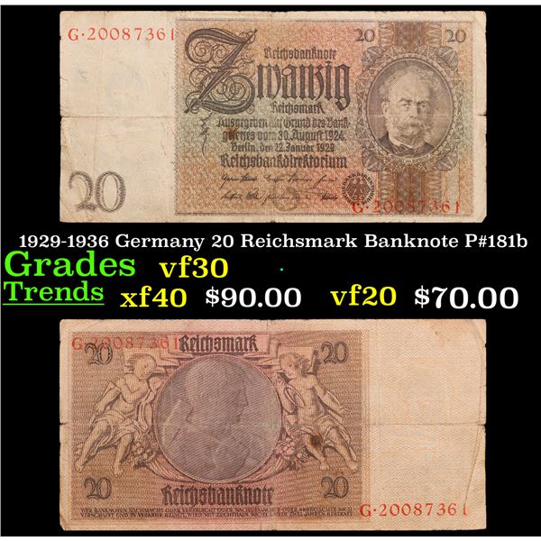1929-1936 Germany 20 Reichsmark Banknote P#181b Grades vf++