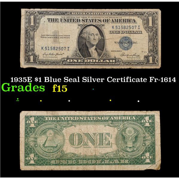 1935E $1 Blue Seal Silver Certificate Fr-1614 Grades f+