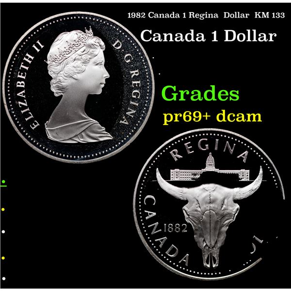 Proof 1982 Canada 1 Regina  Dollar  KM 133 Grades GEM++ Proof Deep Cameo