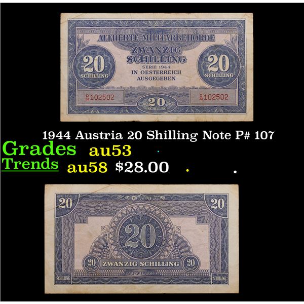 1944 Austria 20 Shilling Note P# 107 Grades Select AU
