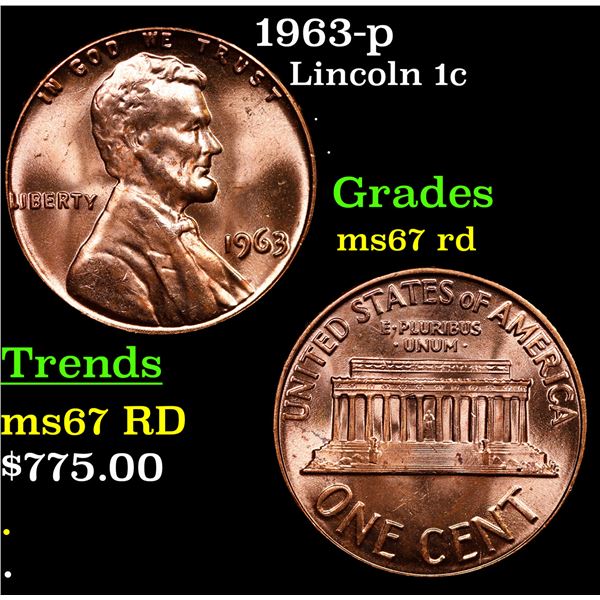 1963-p Lincoln Cent 1c Grades GEM++ Unc RD